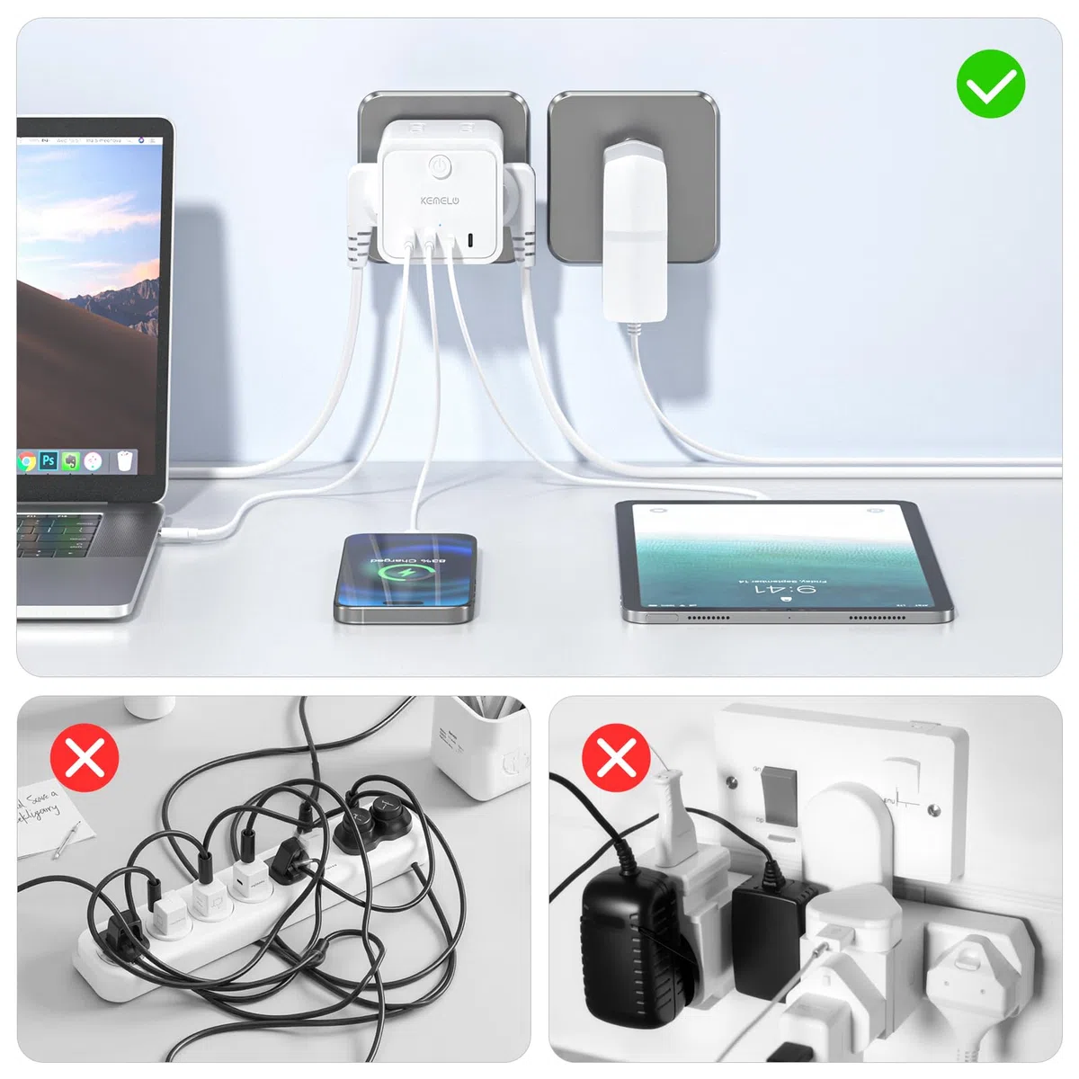 Ciabatta Elettrica Multipresa con 4 Prese Universali 10/16A ITA e Schuko, Ciabatta Multipresa con 2 USB A+2 USB C,Presa Multipla Spina Piatta Salvaspazio con Interruttori per Casa, Ufficio Nero