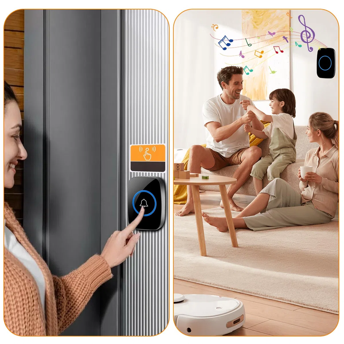 Campanello Senza Fili Impermeabile Esterno, Doorbell con Ricevitore Interno, Campanelli per Appartamenti, Case, Uffici, Campanello Wireless con 6 Volumi Regolabili, 60 Suonerie, Indicatori LED, Nero