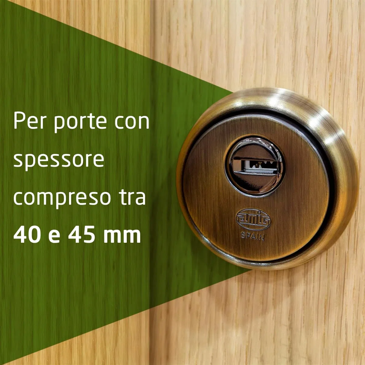 Amig - Defender per cilindro Mod. 31 - Ottone - Effetto cuoio - Anello esterno cavo - Ø65 mm - Con piastra antitrapano - Con viti e supporto - Cilindro Europrofilo EN1303 - Corpo acciaio sinterizzato