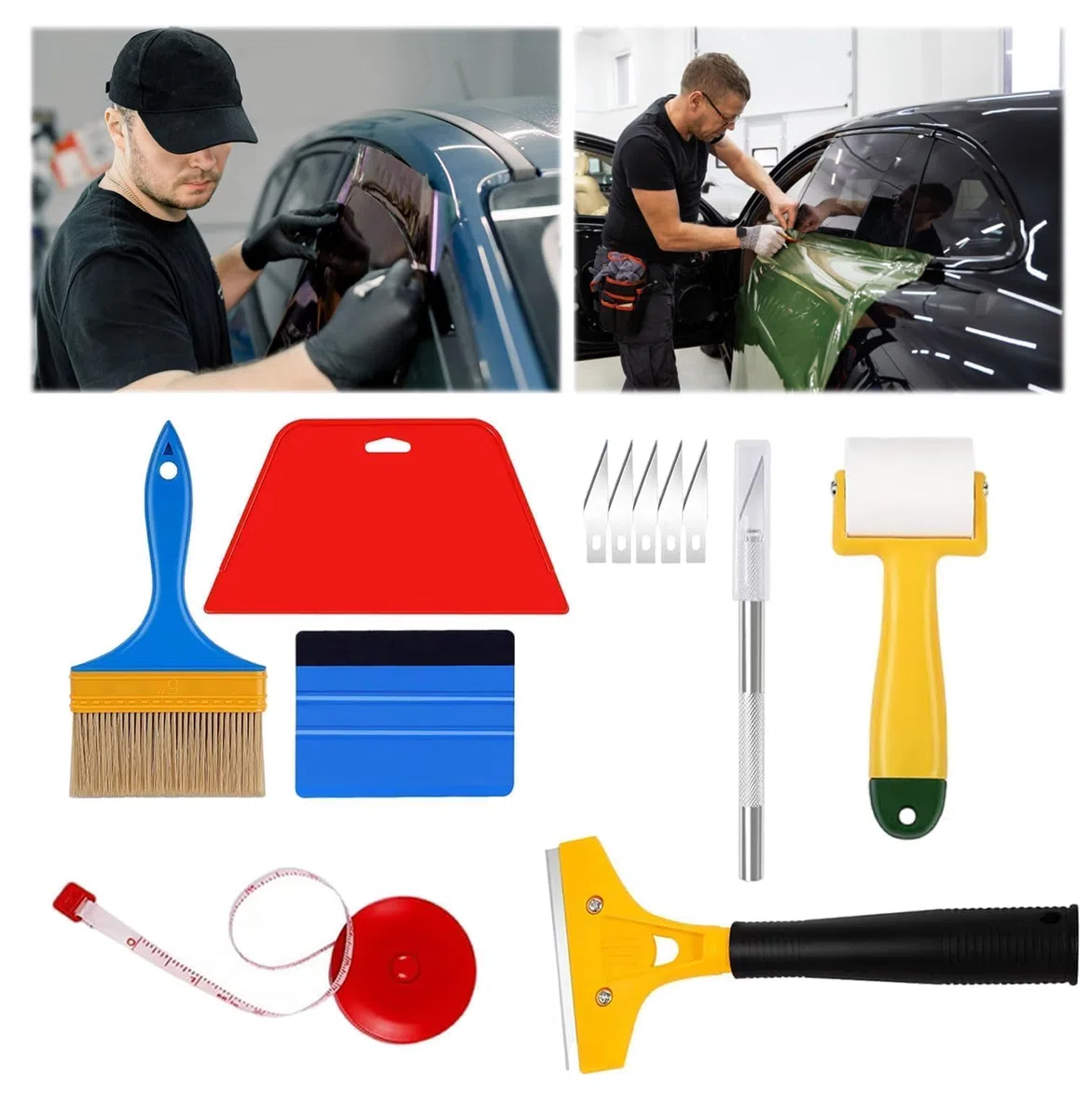 7 Pezzi Carta da parati Kit,Utensile per carta da parati,Set di strumenti per levigatura, kit di strumenti per la carta da parati,compresi strumenti di finitura,raschietti per vernice,metro a nastro