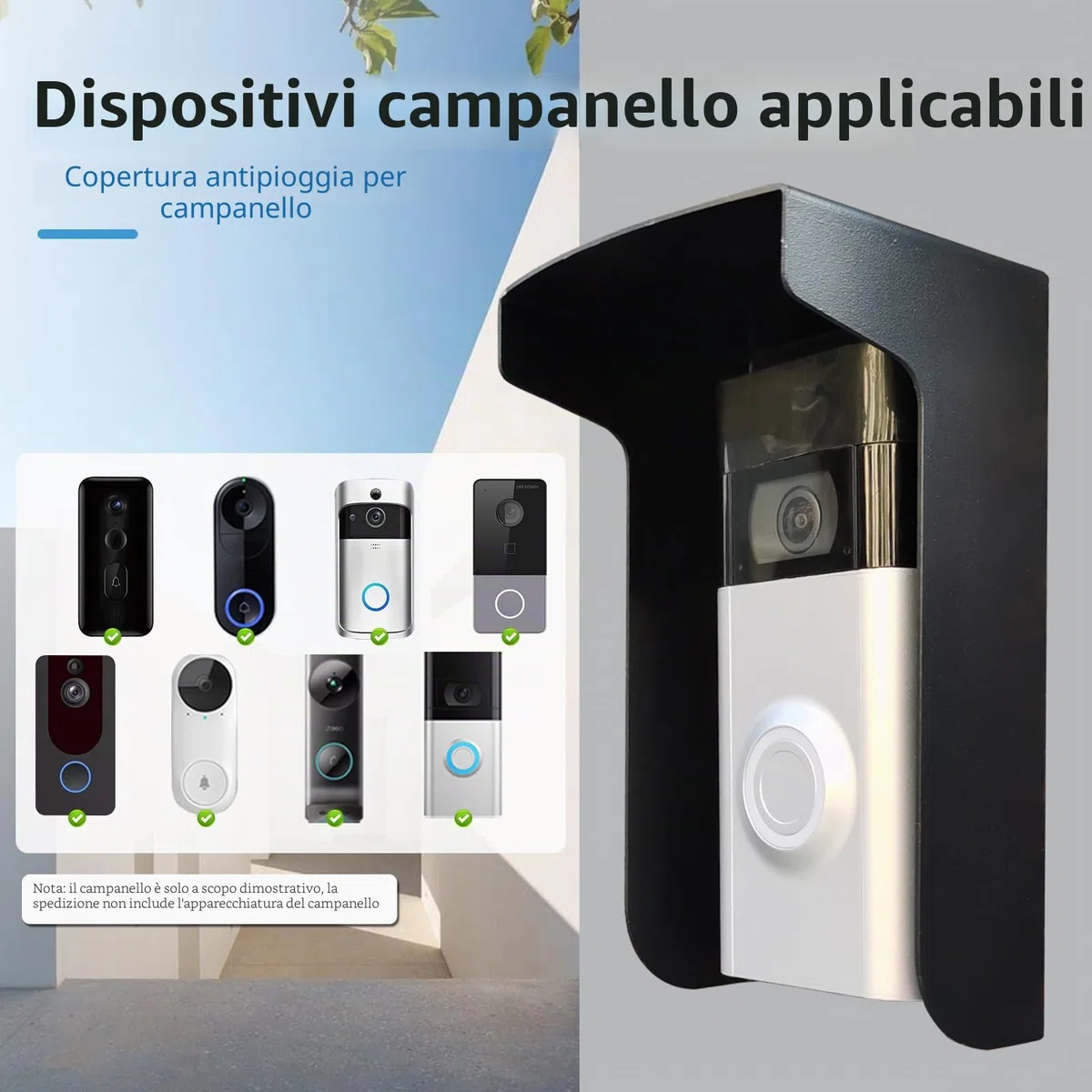 Parapioggia per campanello, protezione dagli agenti atmosferici, antiriflesso, adatto per campanello ad anello, citofono, presa e lucchetto con codice