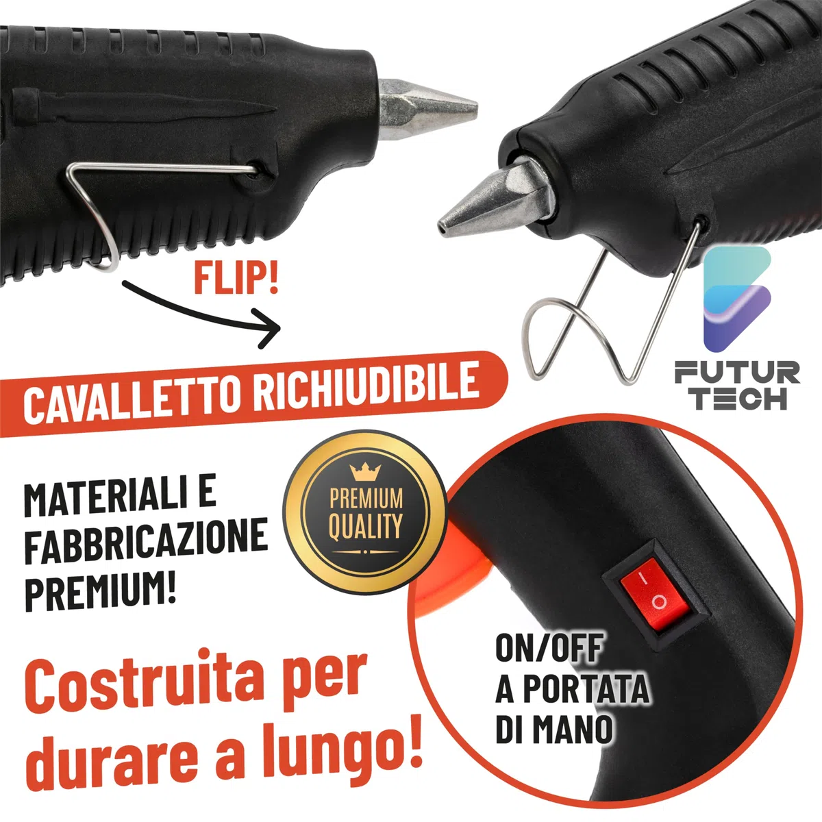 Pistola Colla a Caldo 100W - Precisione, Affidabilità e Praticità per i Progetti di Fai da Te con 30 stick da 20 cm di colla inclusi