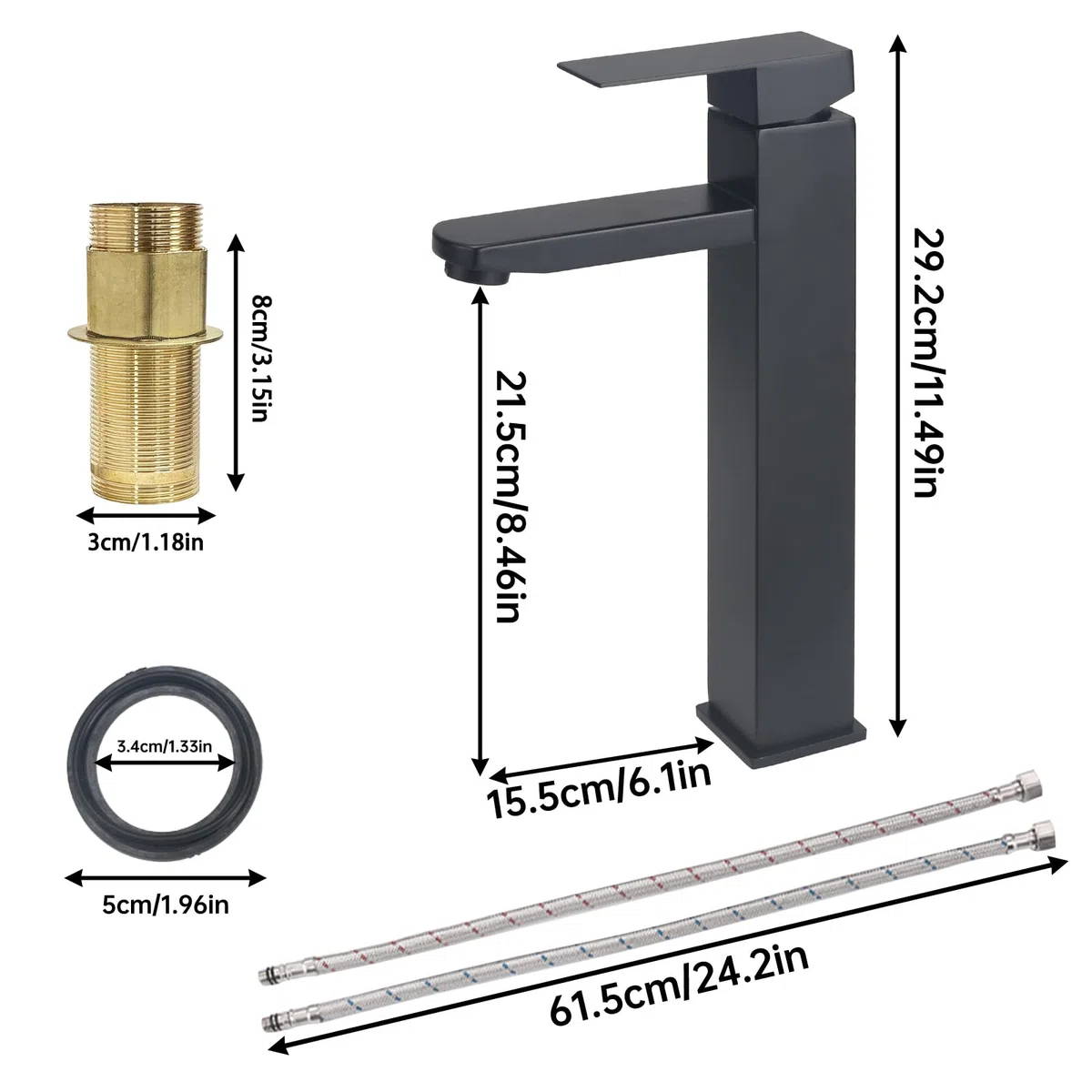Rubinetto Bagno Lavabo Miscelatore Lavabo Bagno Rubinetto Bagno Miscelatore Rubinetti Bagno Rubinetto Lavandino Bagnoacciai Inossidabili Regolabile Freddo e Caldo (Nero)