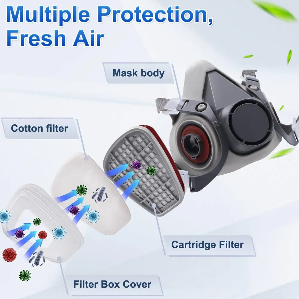 Maschera protettiva riutilizzabile con filtro antipolvere,Maschera a gas respiratorio con filtro per spray, pittura, lavoro, prodotti chimici, fai da te, levigatura