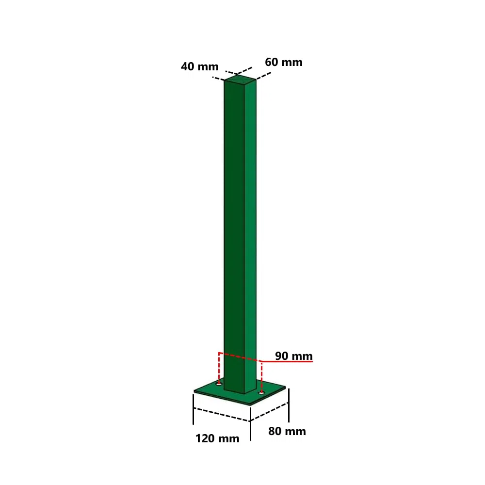 BUD - Palo quadro plastificato 60x40 con staffa fissaggio a pavimento per recinzione modulare a pannello 1 PZ (H128 cm)