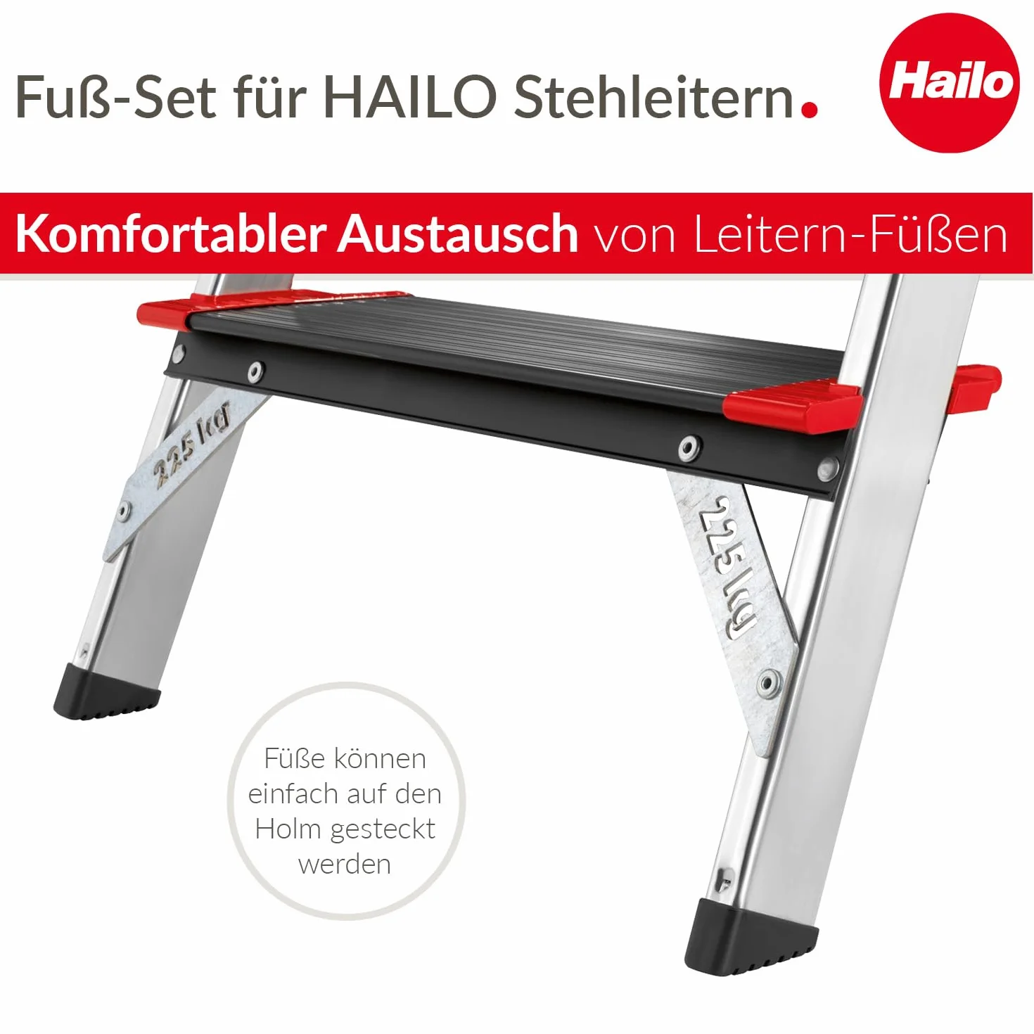 Hailo Set di piedi per scala - Piedi di ricambio per scale Hailo per uso domestico come L20, L40 BasicLine e L50, L60 StandardLine - Travi da 43 x 20 e 35 x 20 mm - 4 piedi per scala - Nero