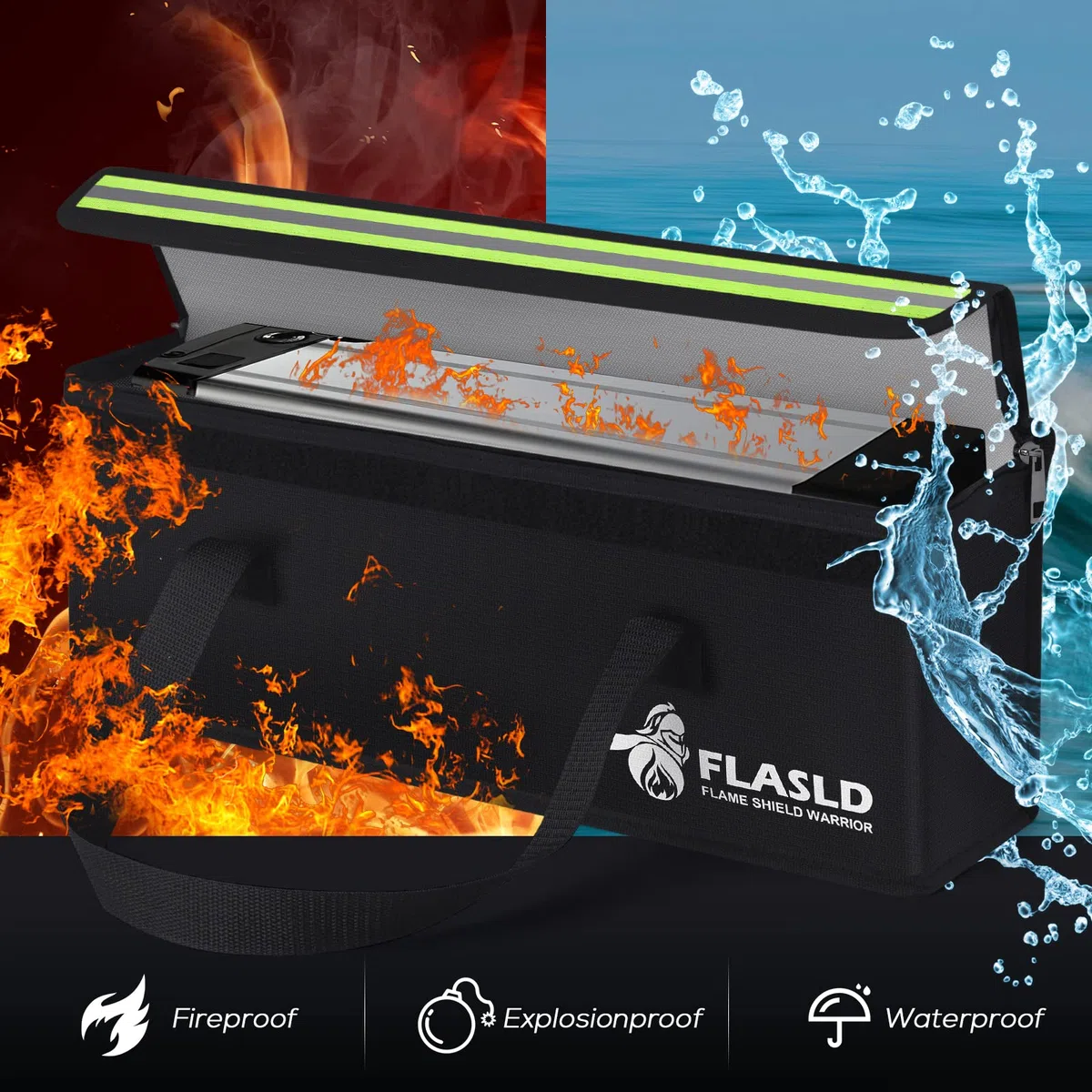FLASLD Lipo - Borsa sicura per batterie a prova di esplosione, grande capacità per ricarica e stoccaggio della batteria Ebike 49 x 11 x 18 cm