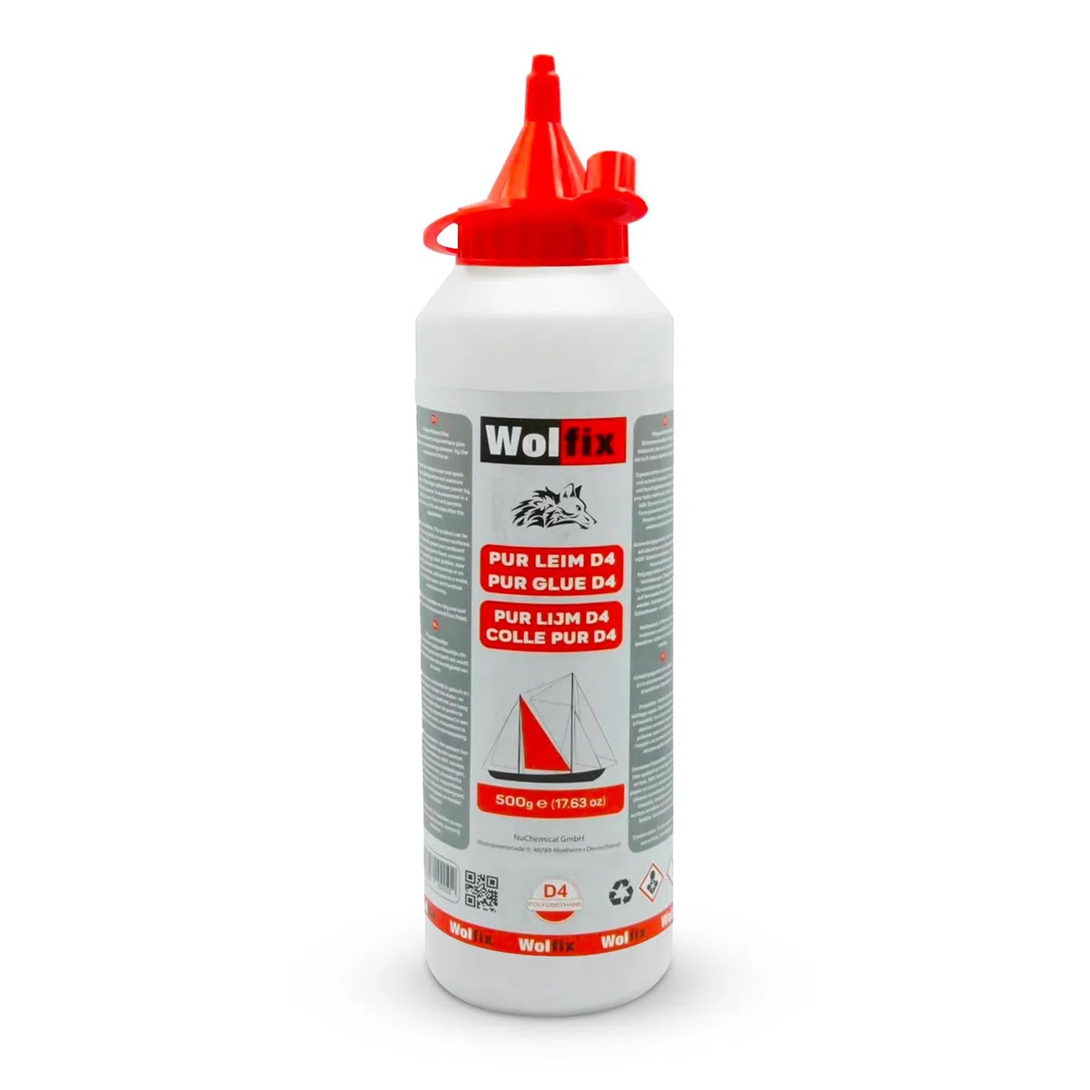 Wolfix Colla per Legno Impermeabile D4 500g - Colla Extra Forte per Legno, Metallo e PUR - Colla per PVC, Colla da Montaggio, Colla per Artigianato e Colla Liquida - Stucco per Legno a Rapida