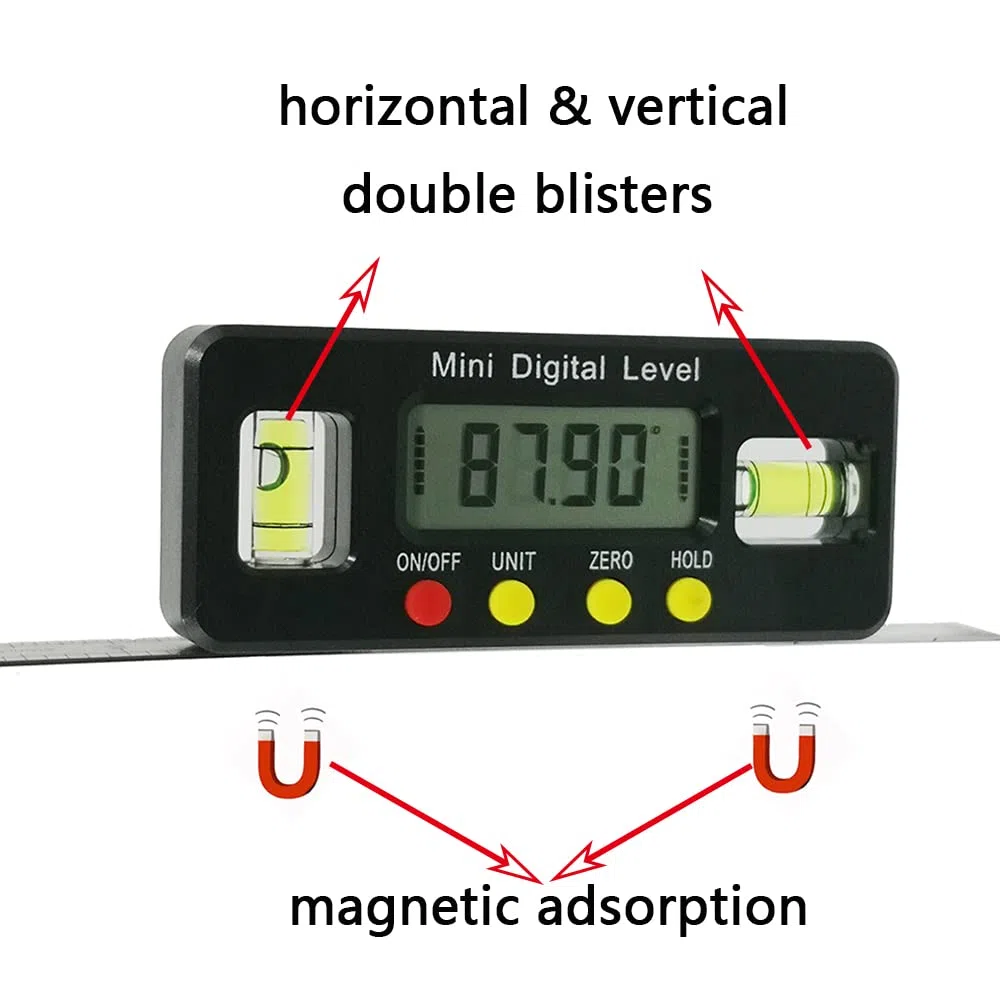 Mini goniometro digitale di precisione a 360 gradi Digital Level Box strumento magnetico di misurazione dell'angolo inferiore con doppia bolla orizzontale verticale scatola di livello digitale (nero)