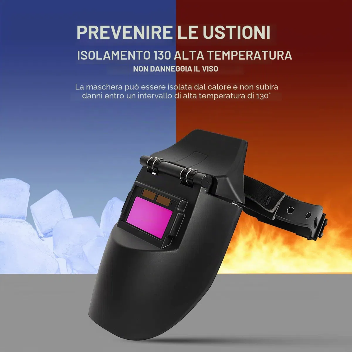 ALLOMN Maschera per Saldatura, Casco per Saldatura Solare Testa a Testa Regolare Casco Oscurante Automatico, Sensore ad Alta Sensibilità, Solare Motorizzato (Con 2 Pad)
