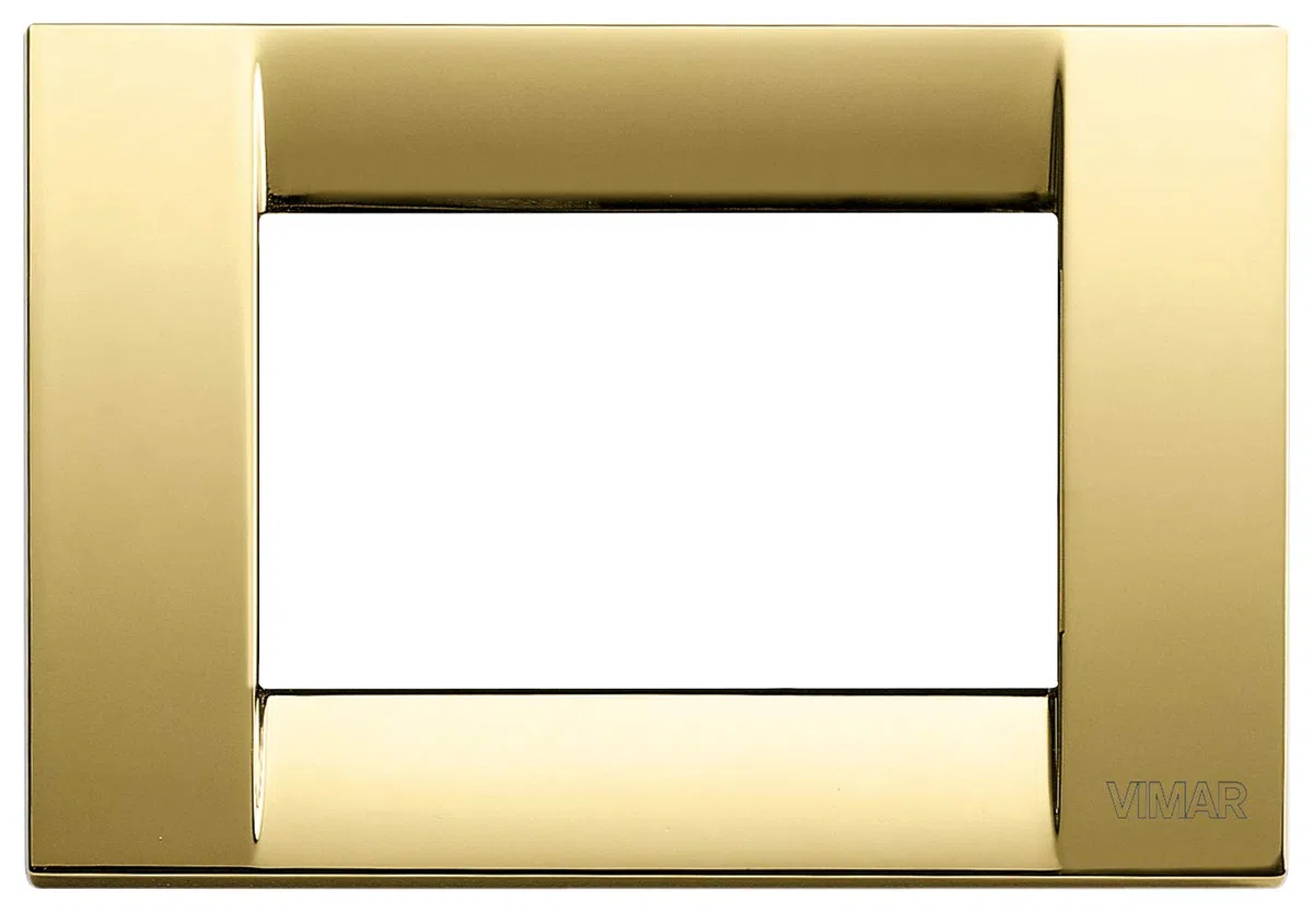 Vimar 16733.32 IDEA Placca elettrica classica 3 moduli, metallo pressofuso, dimensioni 12 x 8.2 x 0.925 cm, oro lucido