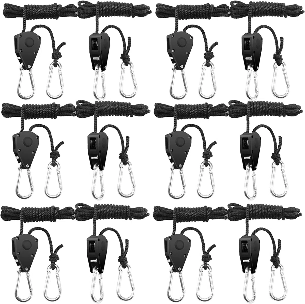 6 Coppie (12 Pezzi) 1/8 di Pollice Rope Ratchet Ganci di Corda, Nylon Cricchetto a corda supporto corda regolabile Adatto per Casa, giardinaggio e coltivazione, Capacità di carico 68 kg/paio