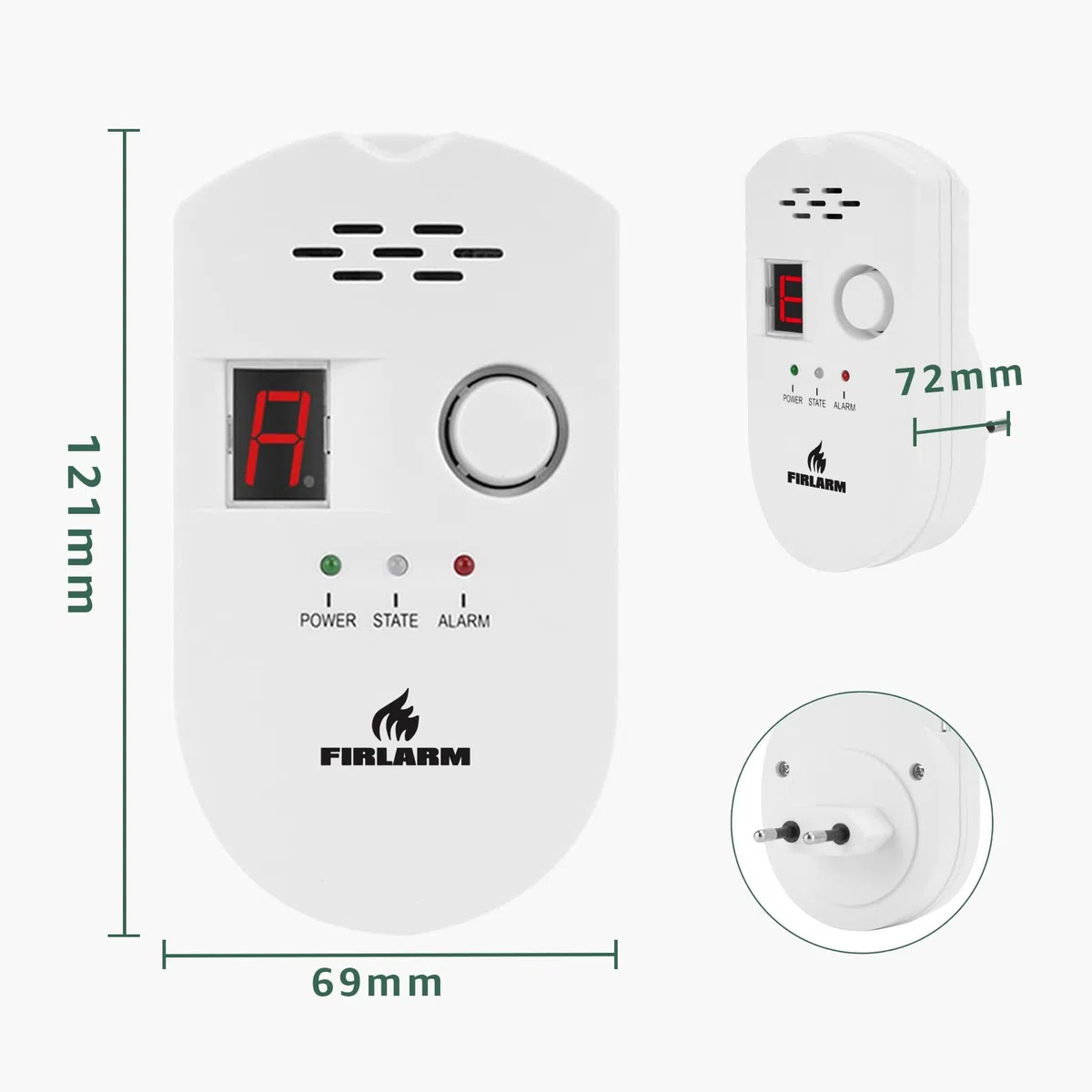 Firlarm - Rilevatore di Fughe GPL/Gas Naturale/Carbone, Monitor di Metano e Propano Butano, Allarme Gas Portatile con Display LCD, per Casa, Officina e Camper (white)