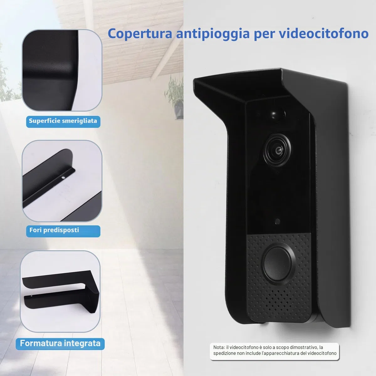 Copertura antipioggia per campanello, protezione antiriflesso per campanello in metallo, resistente al sole e all'acqua, adatta per la maggior parte dei campanelli video