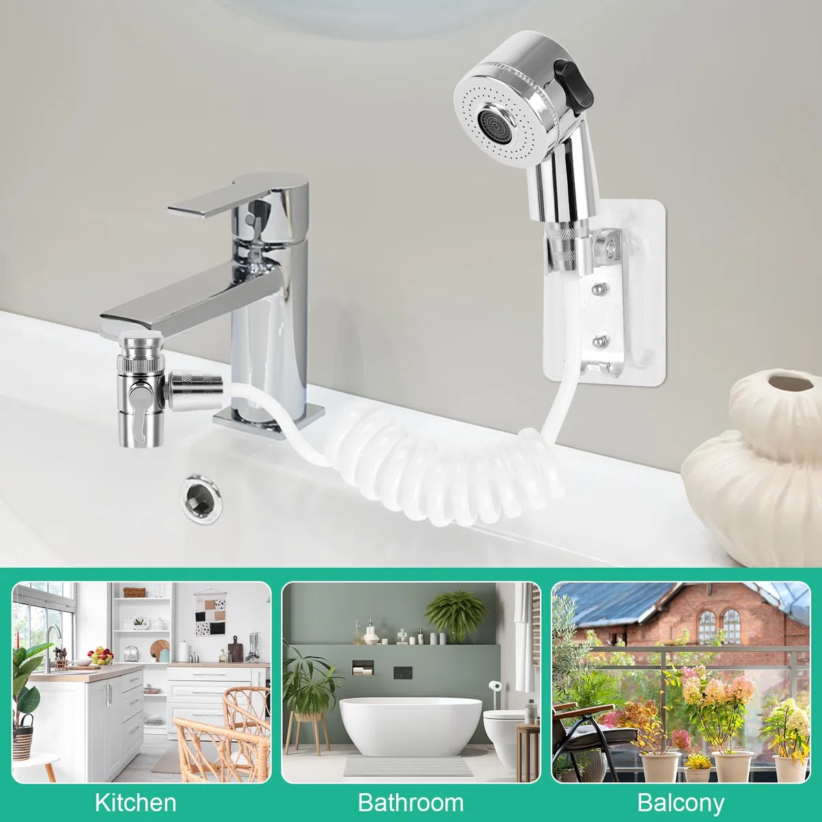 Doccetta per Lavandino, Doccino per Doccia, Soffione Doccia con 1.5m Tubo, Doccino per Bidet Bagno, Doccino Universale per Rubinetti, Perfetto per il Lavaggio dei Capelli, Animali, Cucina