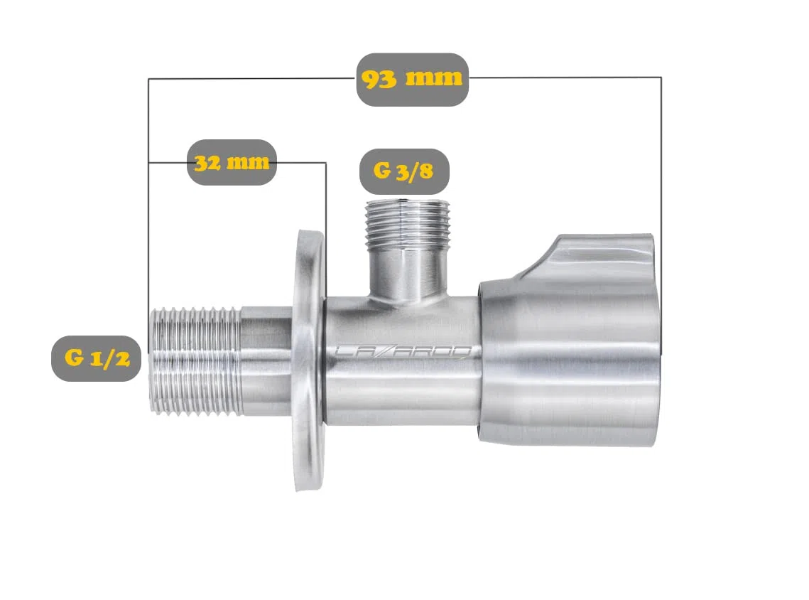 Set di 2 rubinetti angolari in acciaio inox per display rosso blu uscita 3/8" attacco a parete 1/2"