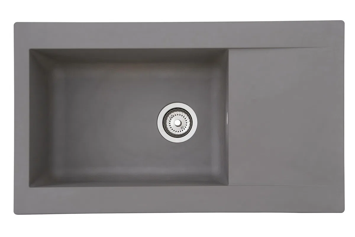 Respekta Lavello da Cucina Denver in Mineralite Color Grigio Antracite, Lavello da Incasso con 1 vasca, dimensioni 86 x 50 cm, Lavello Adatto per Mobili Sottolavello da 60 cm di Larghezza
