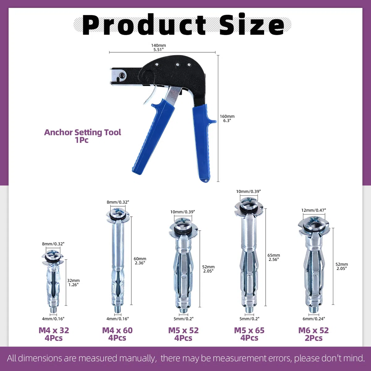 Swpeet Kit di ancoraggio con bullone a levetta e cavo per appendere oggetti pesanti sul muro a secco 19Pcs 5Sizes M4 M5 M6 zincato acciaio al carbonio Cave Drive Wall Anchor con Wall Anchor