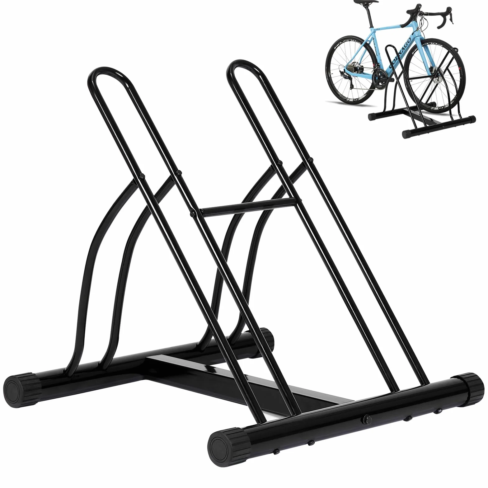 WOLTU Portabici per 2 Biciclette, Portabici da Terra, per Pneumatici da 60 mm Max, in Metallo, Garage, Casa, Giardino, Nero