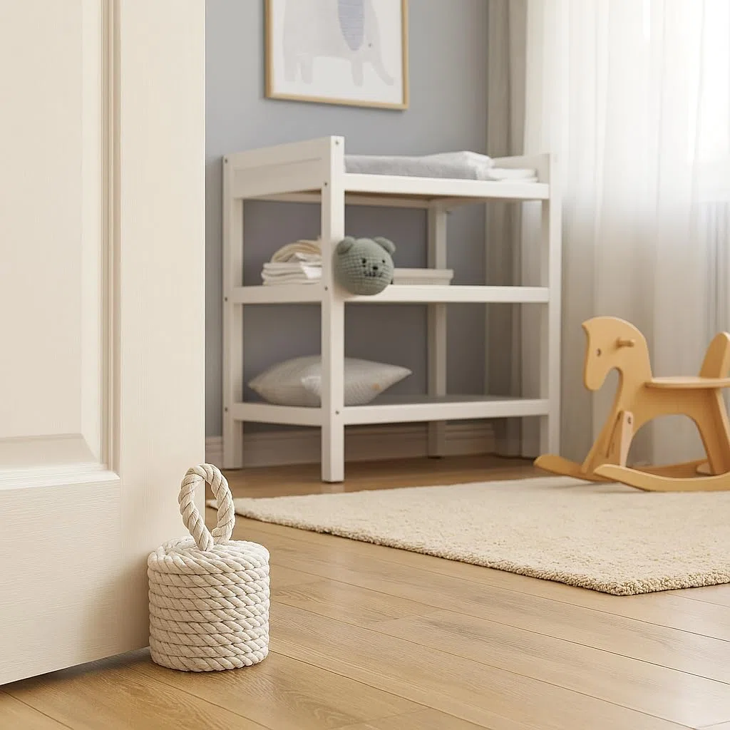 Ferma Porta in Corda Bianca 16x16x25 cm – Forma Cilindro, Fermaporte Decorativo Stile Nautico, Robusto per Interni ed Esterni, Tessuto Elegante con Manico