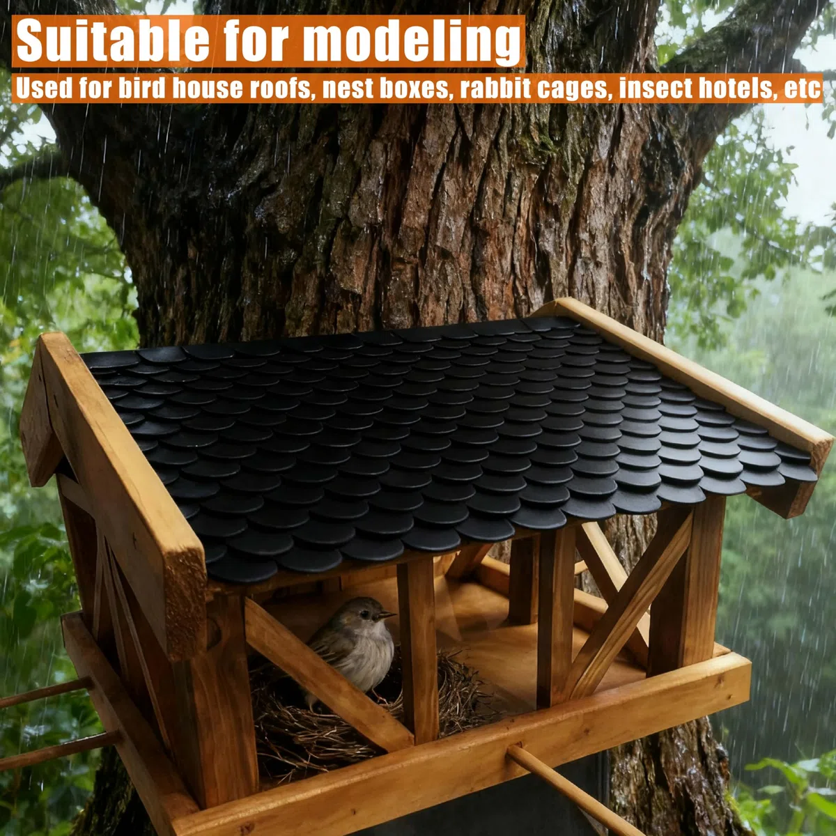 32 pezzi di cartone autoadesivo per casetta degli uccelli, tegole in nero (30 x 5 cm e 30 x 11 cm) – per nidificazione, cuccia per cani, progetti in legno