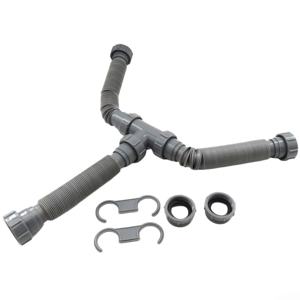 Besttoolifes Kit di scarico flessibile per doppio lavello, 1-1/2 e 1-1/4", adattatori e connettore a T, guarnizioni in silicone per prevenire le perdite