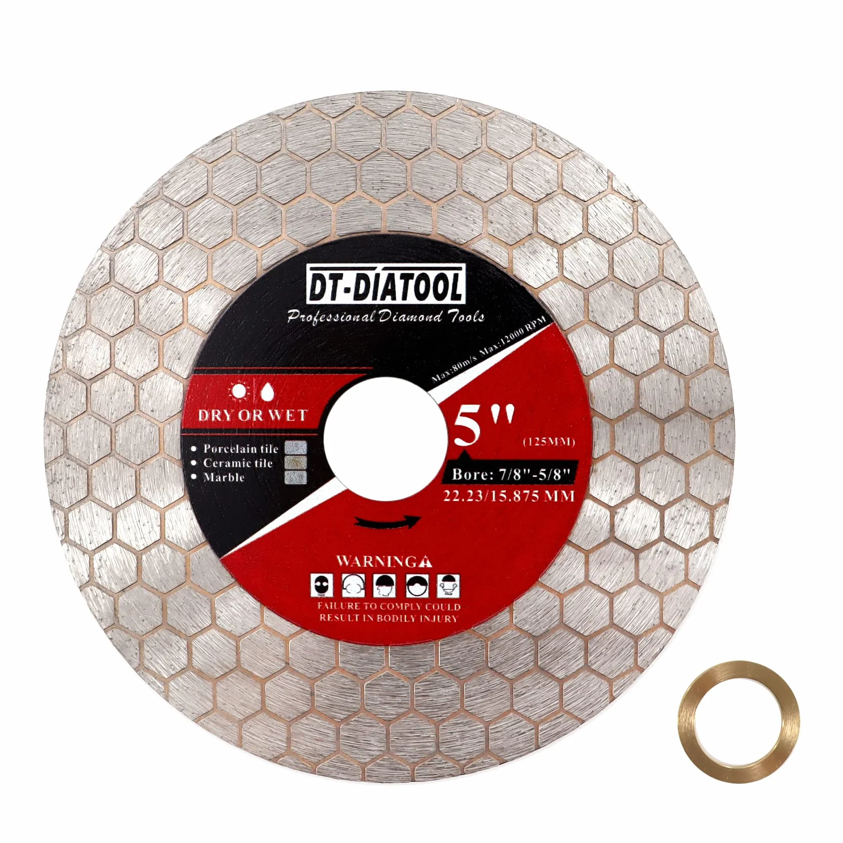 DT-DIATOOL Disco Diamantato 125mm per Piastrelle Gres Porcellanato Marmo Granito Taglio e Rettifica dei Bordi