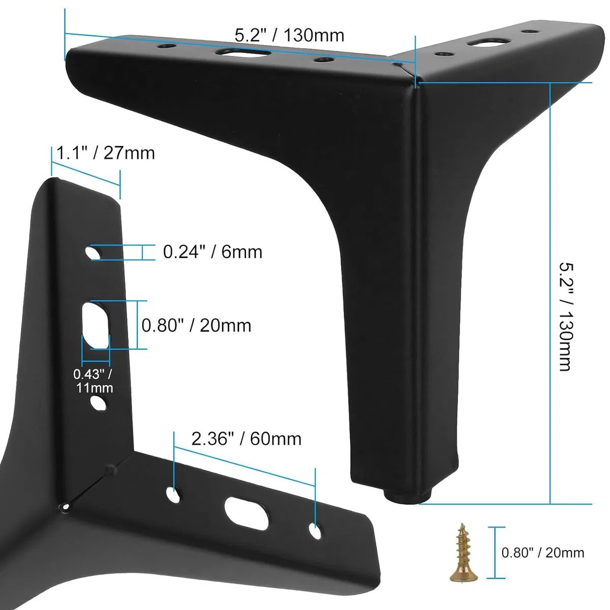4 Pcs Gambe per Mobili, Piedini per Mobili,Gambe per Letto Piedi Letto Piedini per Divano Carica fino an 800 KG, Moderni Piedini Triangolari in Metallo per armadietti, divani (Nero-13 cm)