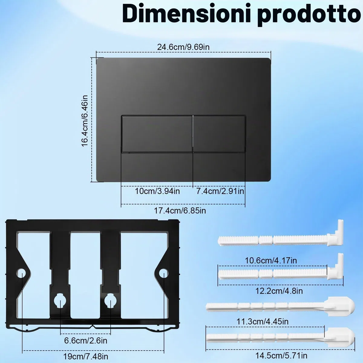 Placca di Comando WC, Compatibile con Geberit Sigma 01/20/21/30/40/50, UP300 e UP320, Piastra Doppio Scarico, con Leve di Scarico e Telaio di Montaggio (Nero)