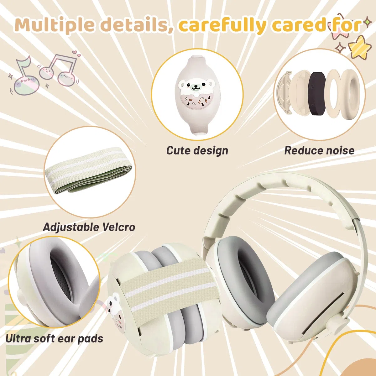 Cuffie antirumore per bambini, Cuffie Antirumore Neonati 2 in 1, Protezione Uditiva -25dB per Neonati e Bambini 0-48 Mesi, Fasce Regolabili e Confortevoli per Sonno, Aereo, Feste