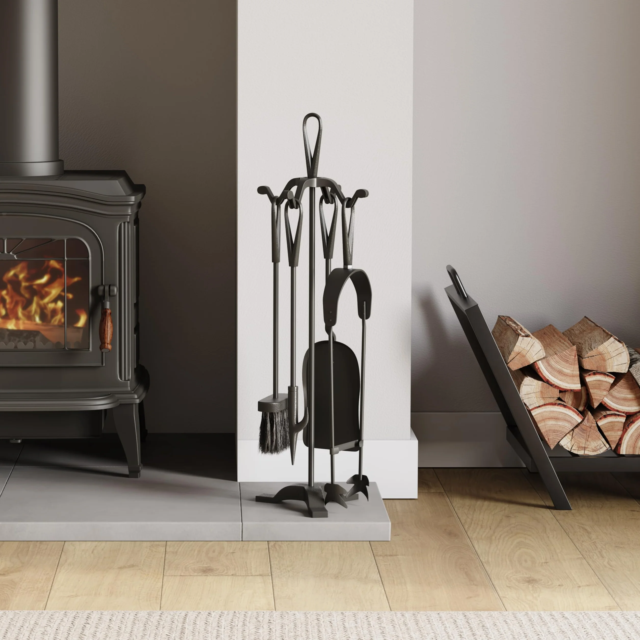 Fire Vida Home Discount -Set di 5 Attrezzi per caminetto, Colore: Nero