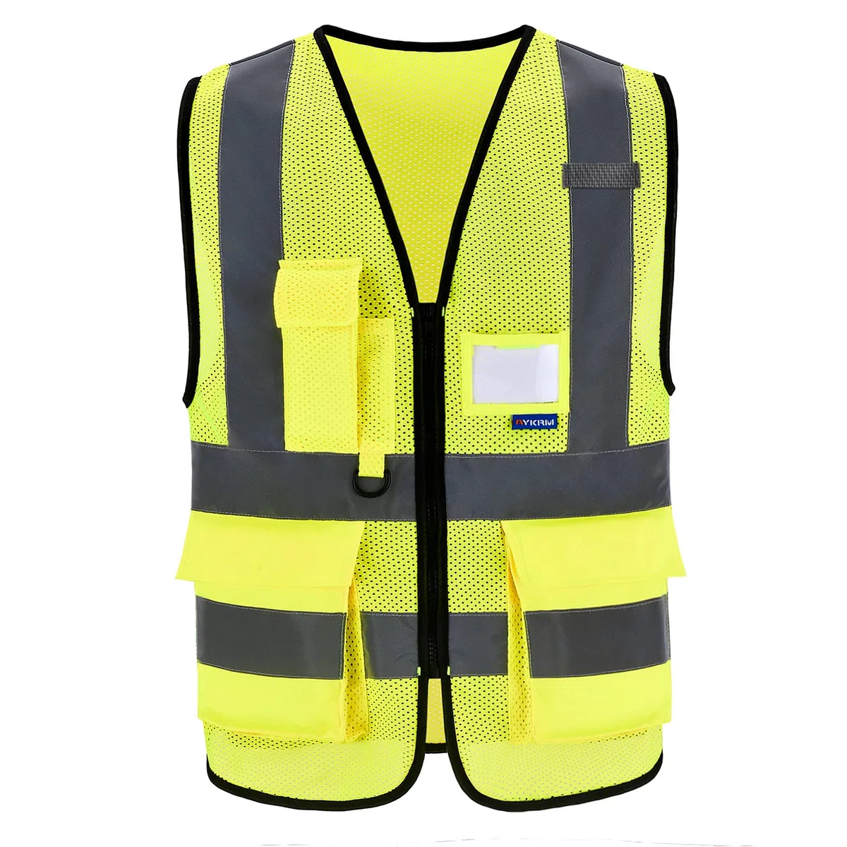 AYKRM Gilet ad alta visibilità con cerniera frontale ad alta visibilità gilet ad alta visibilità gilet con tasche per telefono e documenti
