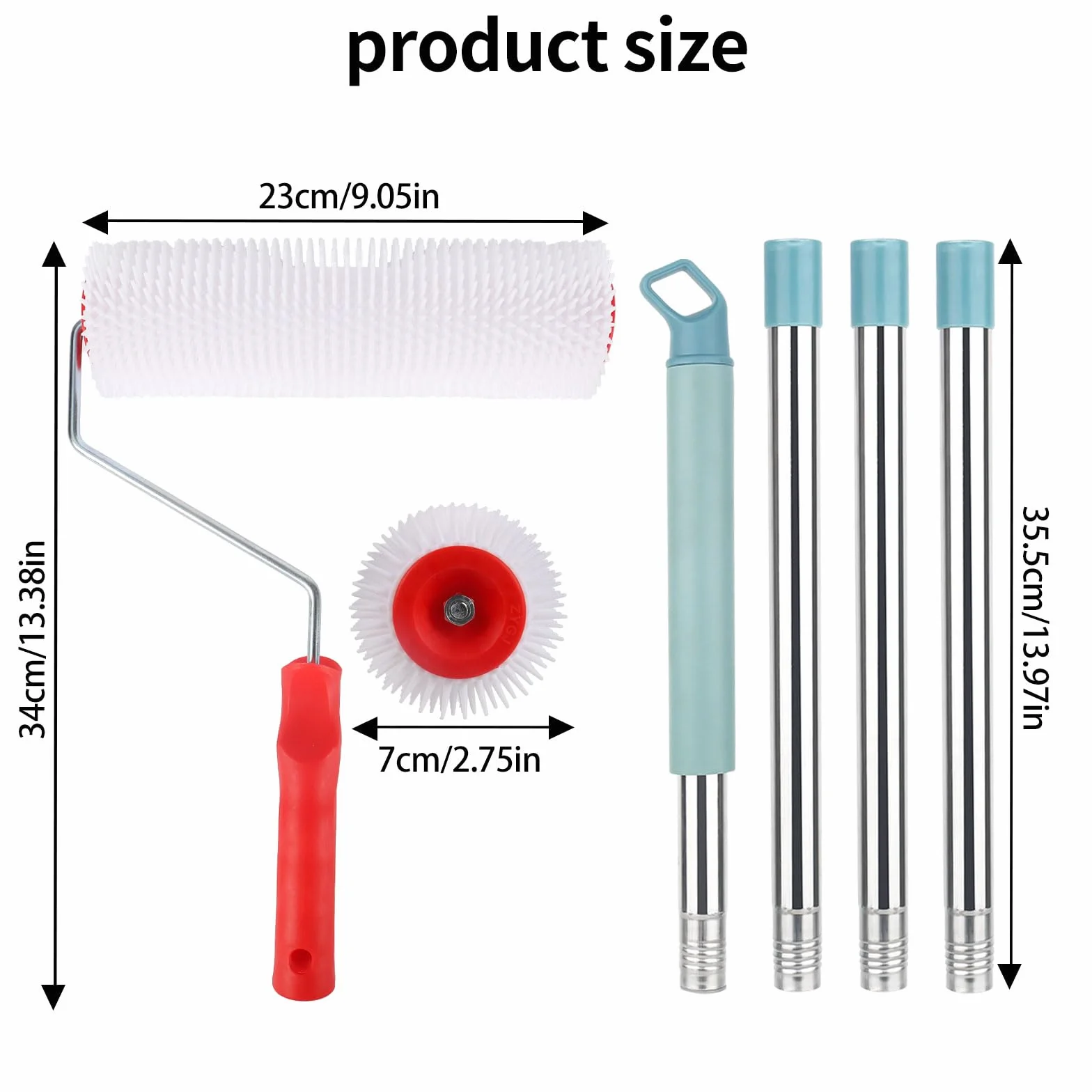 Rullo di compensazione 23 cm rullo di sfiato con asta lunga 1,5 m, rullo di compensazione per unghie per la ventilazione dei rivestimenti del pavimento