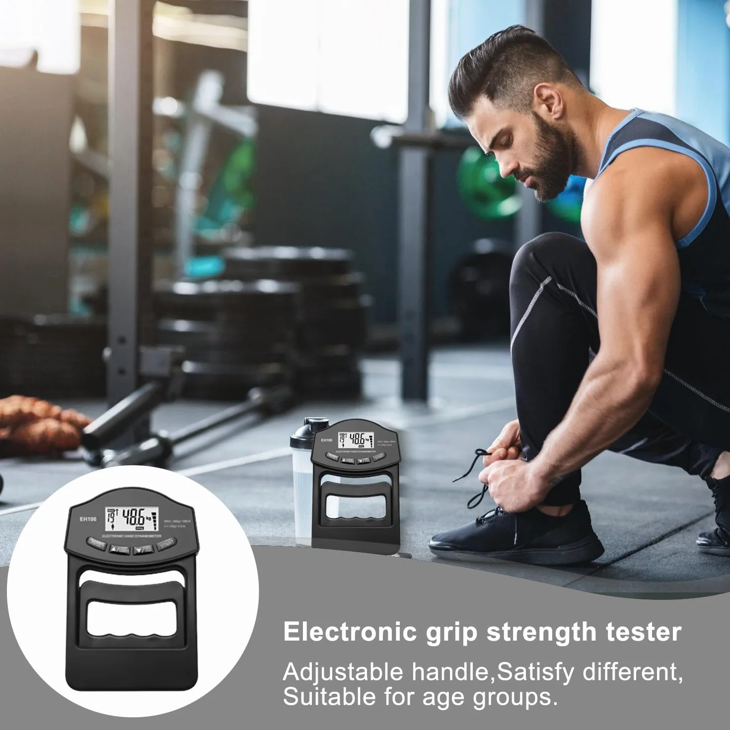 Misuratore di forza manuale digitale, 396lb/180 kg, misuratore di forza manuale, con presa sensibile, tester di forza elettronica, grande schermo LED con cavo di ricarica USB (nero)