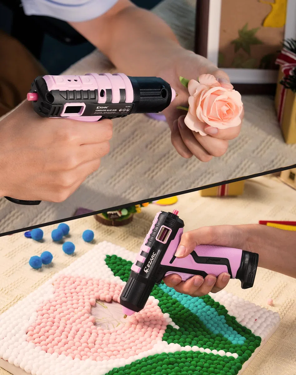 EZARC Pistola per Colla Calda Senza Fili, Riscaldamento Rapido in 15s, Pistola per Colla Calda con Batteria Set con Batteria al Litio da 2500 mAh & 30 Bastoncini per Arte, Artigianato, Decorazioni