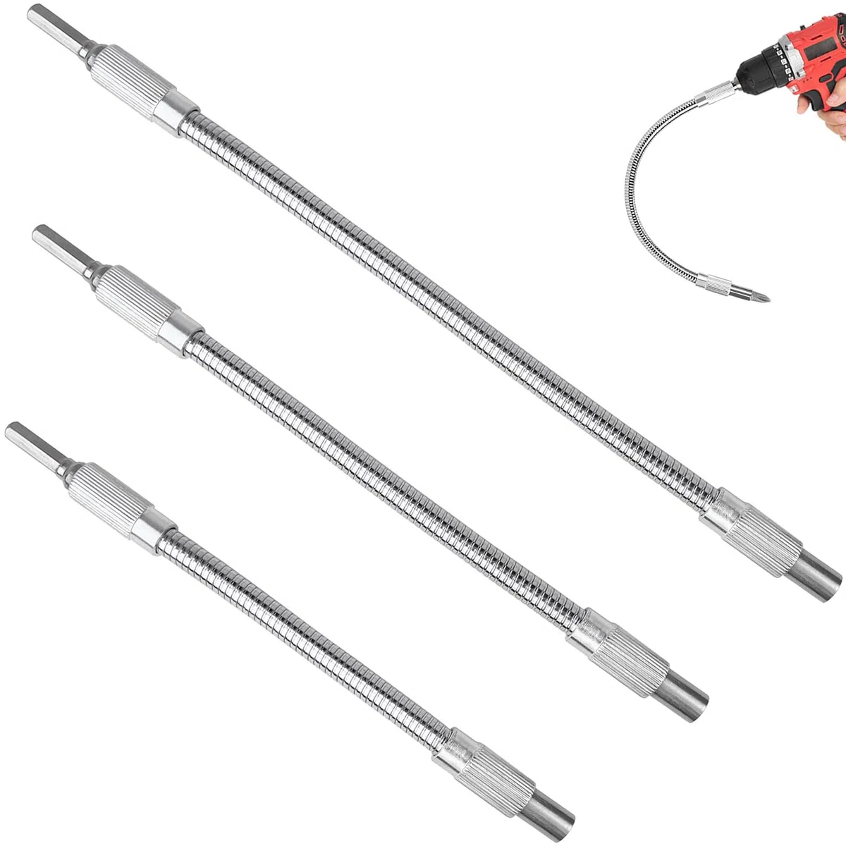3 pezzi Prolunga Flessibile per Trapano e Avvitatore 150mm/200mm/300mm 1/4" Prolunga Trapano Flessibile Estensione flessibile del cacciavite,flessibile drill bit staffa per albero drilling rig