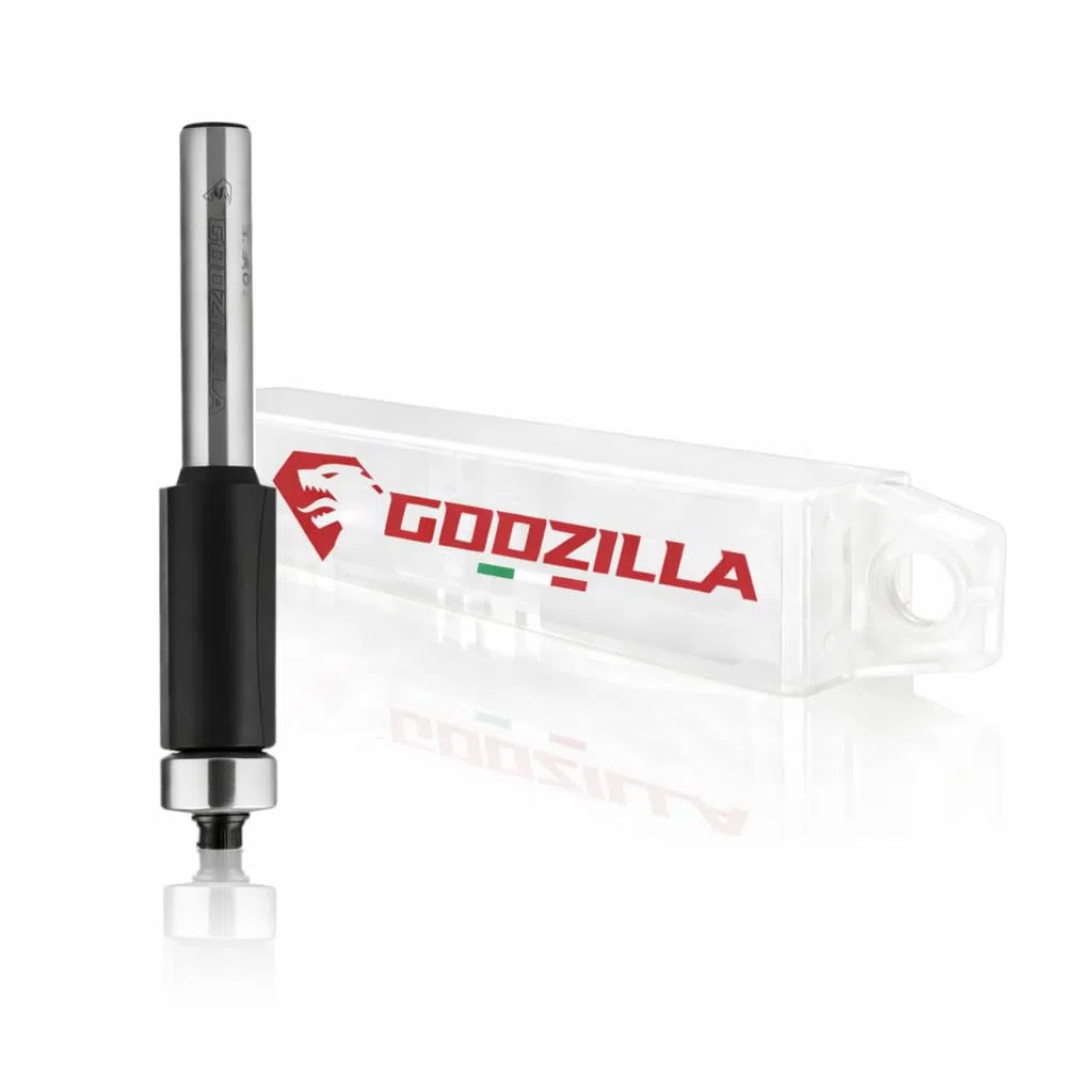 Fresa per rifilare legno con cuscinetto superiore 2 taglienti dritti in metallo duro, diametro 12,7mm, altezza taglio 25mm, gambo 8mm – per fresatrice verticale e rifilatore - GodzillaBits LTS.306.127