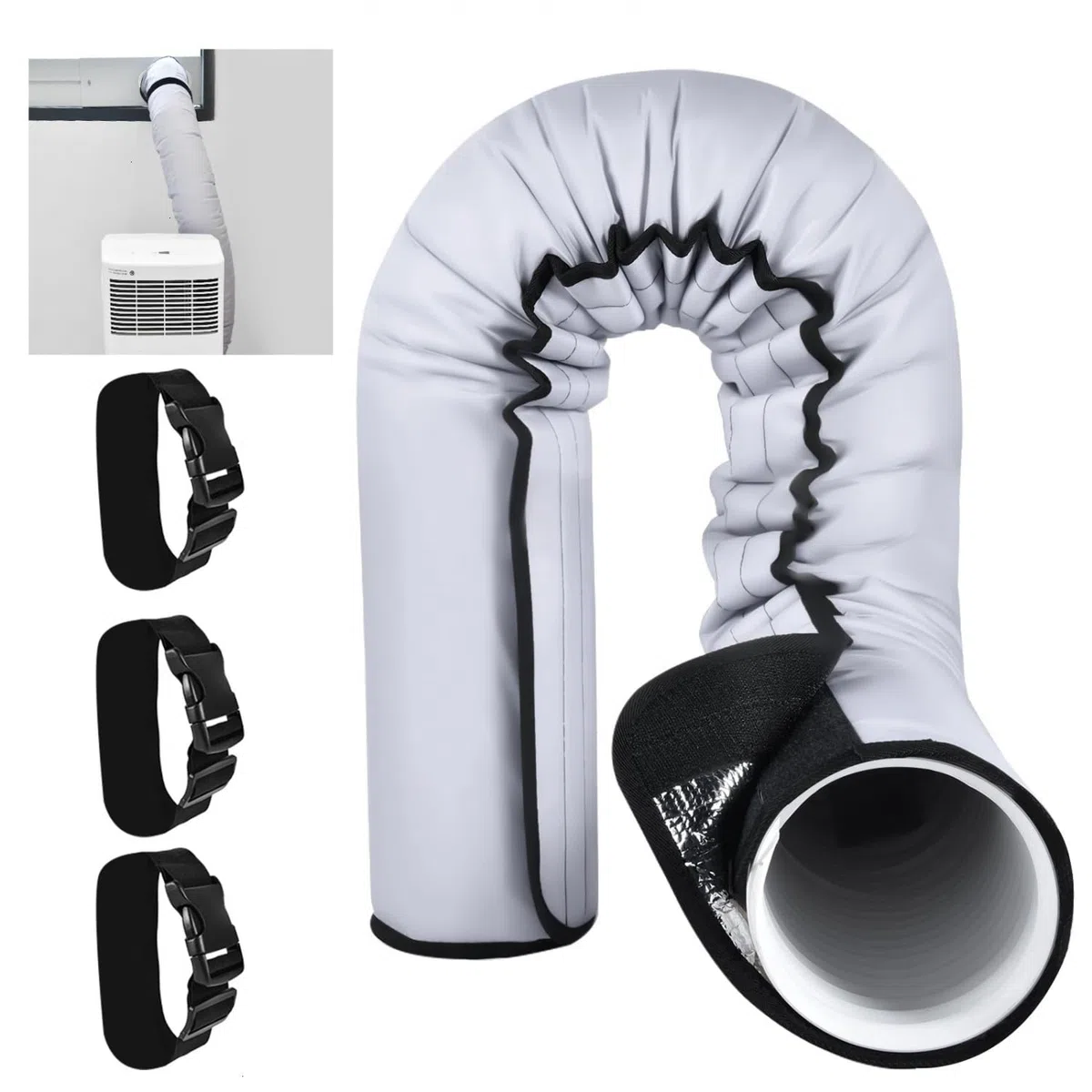 YoleShy Manicotto isolante portatile per tubo CA spesso per tubi di scarico da 12,7 cm e 15 cm di diametro, facile installazione, involucro isolante con 3 fibbie regolabili