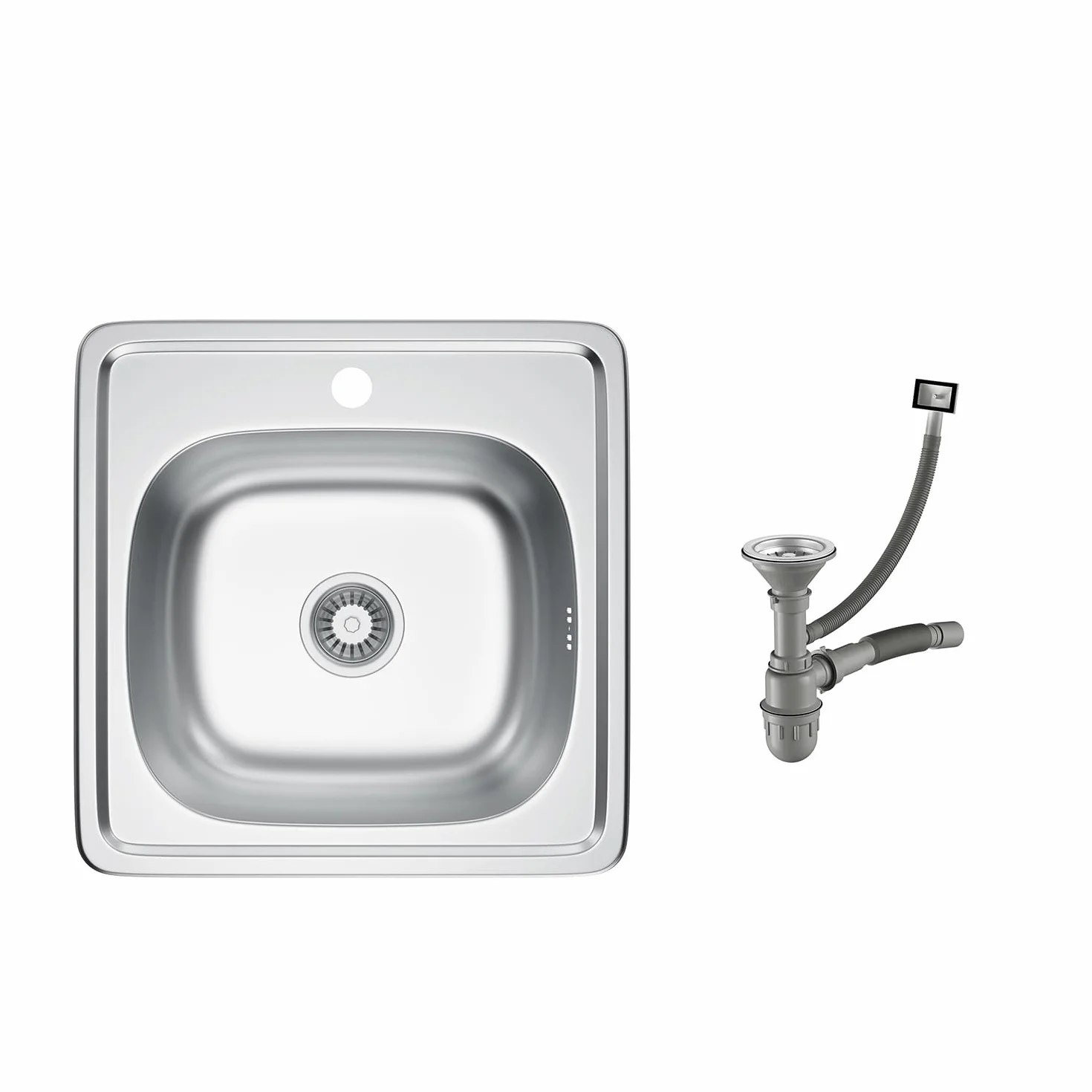 Lavello in acciaio inox, 1 vasca con sifone e foro per rubinetto (48 * 48cm)