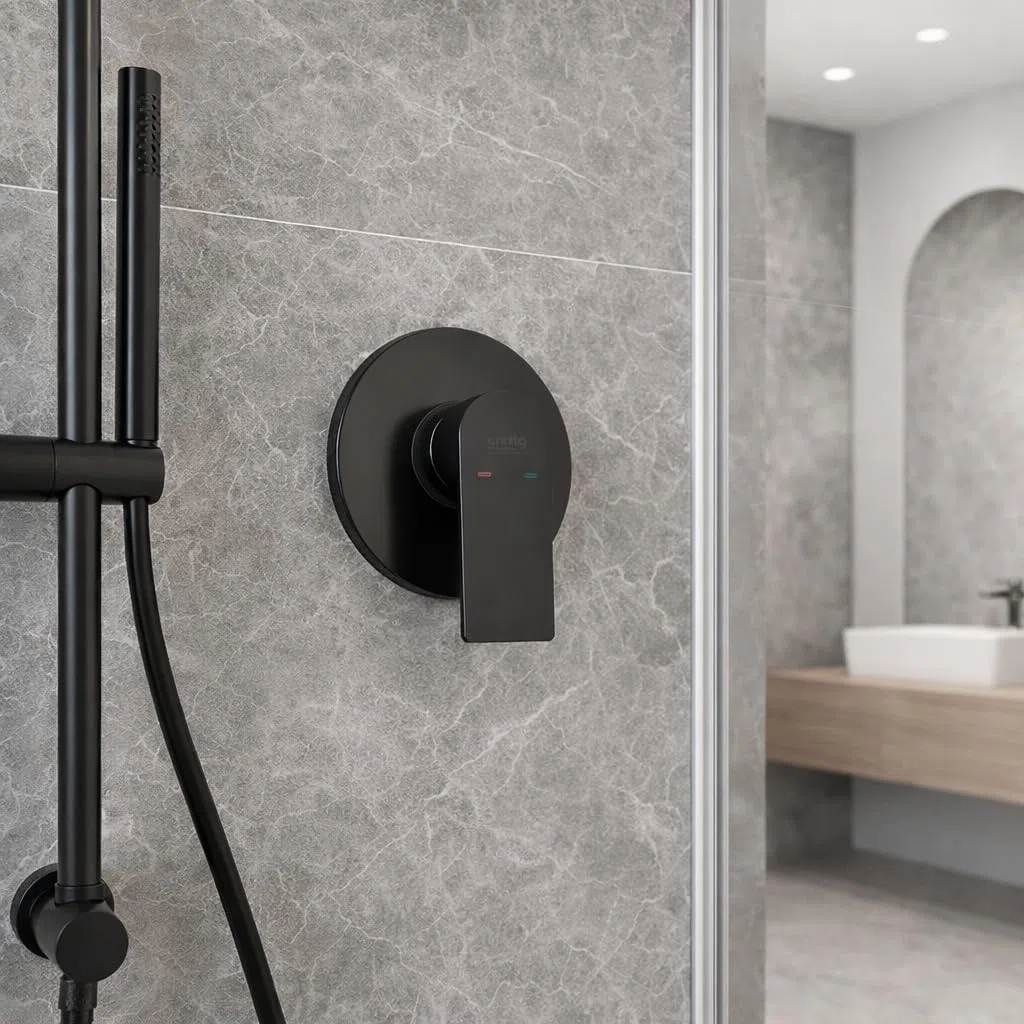 Topolenashop Miscelatore Doccia Incasso Nero Opaco – Rubinetto Doccia Monocomando a Parete in Ottone con Piastra Rotonda, con Regolazione Temperatura e Flusso | 94011