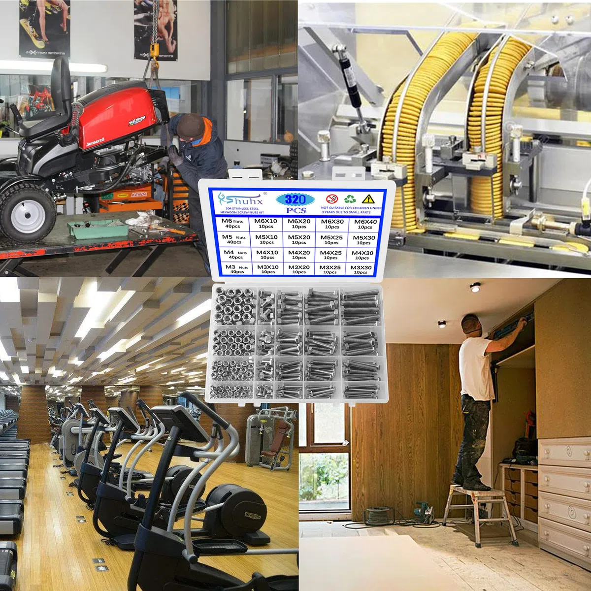 M3 M4 M5 M6 Viti e Dadi Set 304 Acciaio Inossidabile Esagonale con Bulloneria Bulloni e Dadi con Testa Esagonale per Industria Meccanica