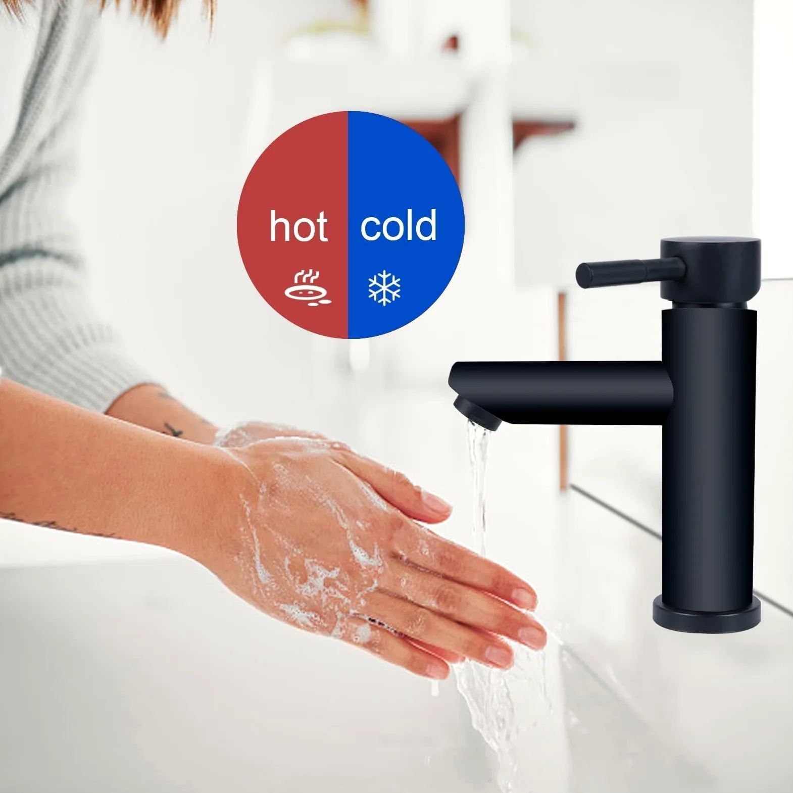 Rubinetto Lavabo Bagno Nero Acciaio Inox Rubinetto Bidet per Cucina con Tubo di Collegamento Rubinetto Lavandino Bagno Fredda e Calda Regolabile