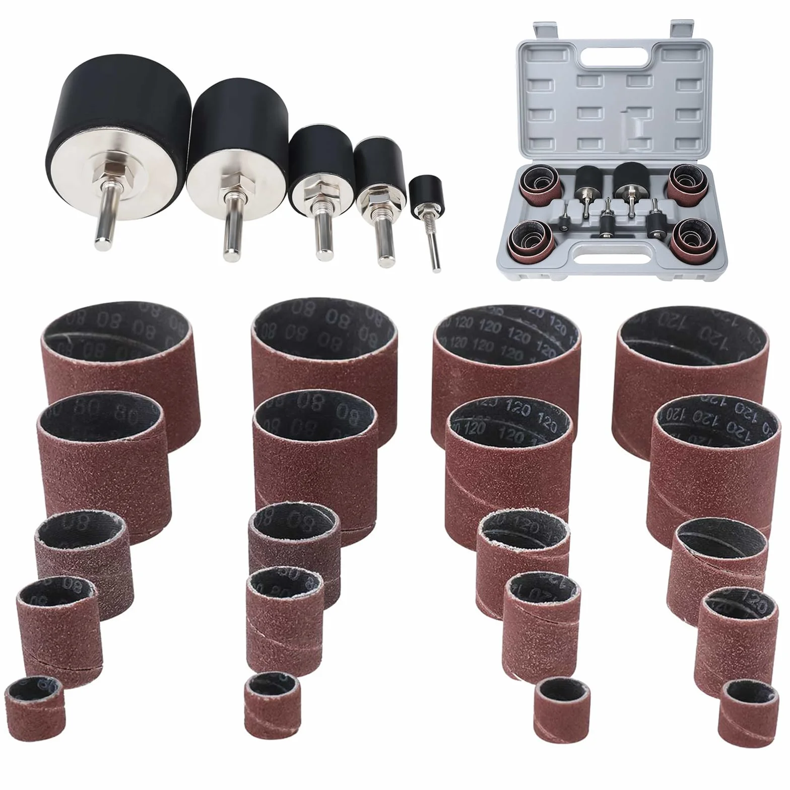 BOOMSTART 25 rotoli abrasivi per trapano con scatola, manicotti abrasivi, nastro abrasivo, carta abrasiva, grana 80 e 120