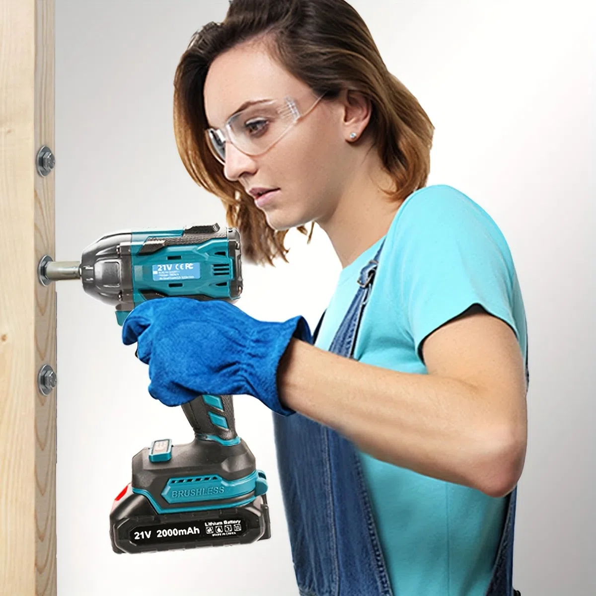 Chiave a percussione senza fili 300 N.m, 21V, Power Impact Driver a coppia, pistola a percussione brushless da 1/2" con batteria da 2,0 Ah, 19 accessori, motore elettrico a percussione a velocità