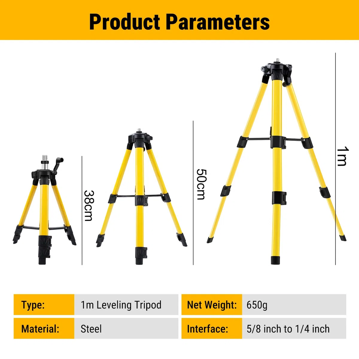 Treppiede per Livella Laser, Treppiedi Telescopico, 1m Supporto Regolabile per Livella Laser Autolivellante, Attacco Filettato da 5/8" per Vari Strumenti