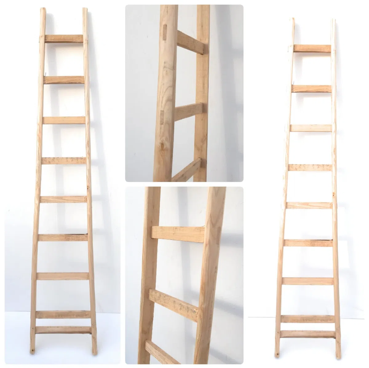 Scala scaletta legno massello a pioli in faggio,per soffitta garage casa (9 pioli cm 200)