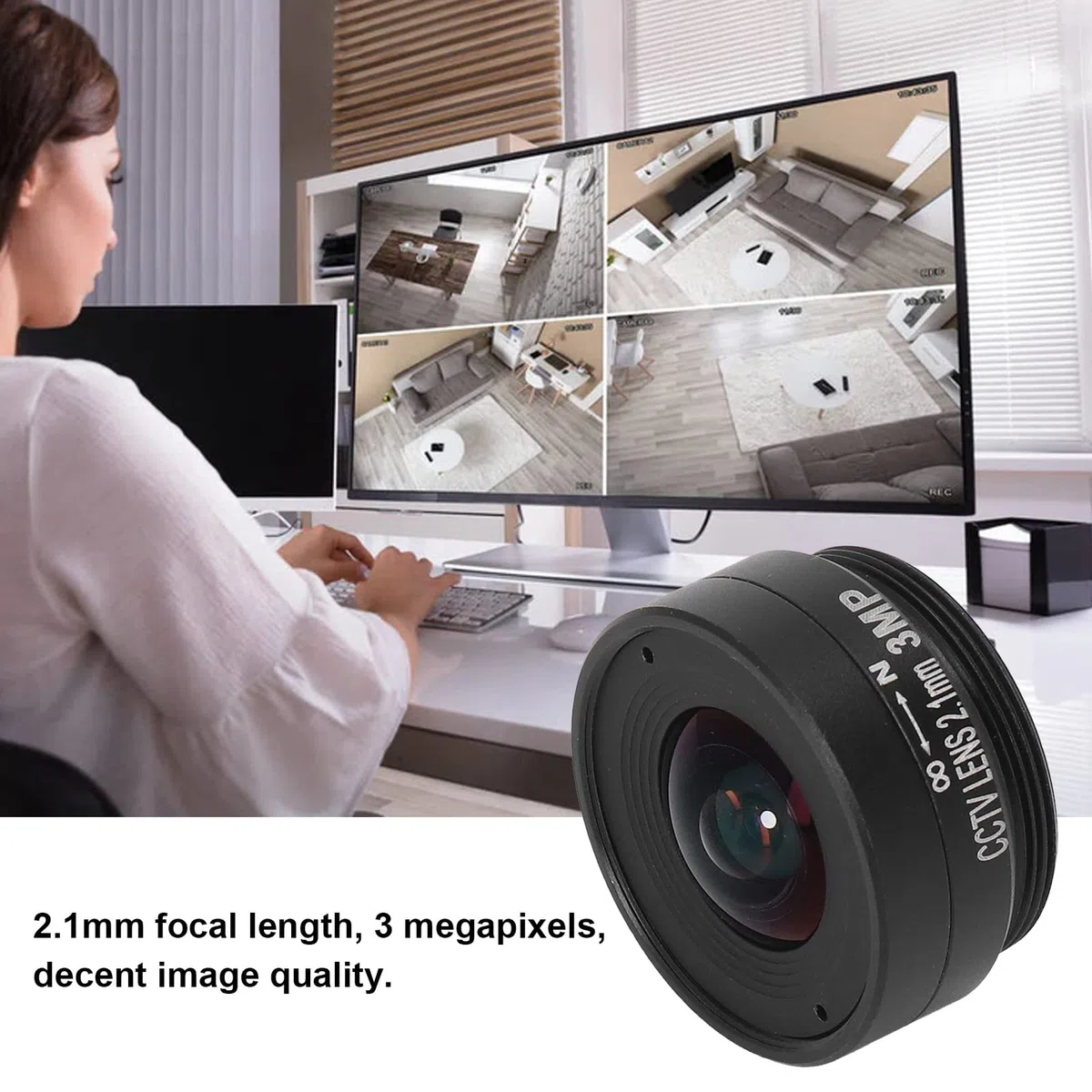 Obiettivo con Attacco CS da 2,1 Mm E P, Obiettivo Per Telecamera CCTV Grandangolare, Obiettivo con Qualità Dell'immagine Chiara Per Telecamere di Sicurezza Domestica
