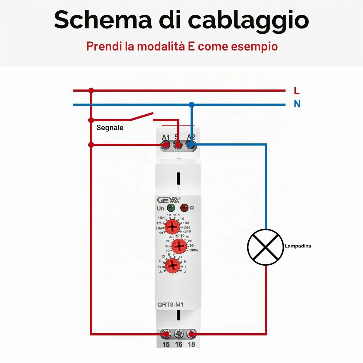 GEYA 16A Relè temporizzato multifunzione 1 Contatti di uscita 10 Funzione Relè AC230V(GRT8-M1,AC230V)