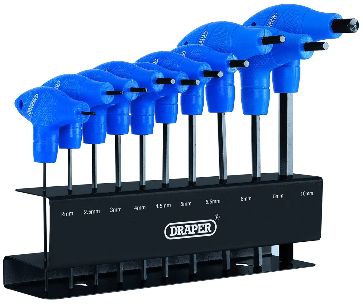 Draper 33869 Expert - Set di 10 chiavi esagonali a brugola con impugnatura a T metrico, con portapacchi