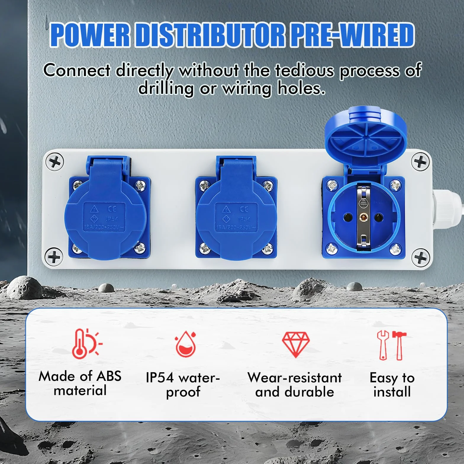 Distributore di corrente da parete con prese Schuko 3 x 220V 16A quadro elettrico da cantiere distributore di corrente costruzione Grado di protezione IP54 per ambienti interni ed esterni